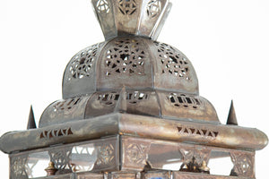 Vintage Moroccan Hanging Lantern Clear and Multicolor Glass Made in Marrakech