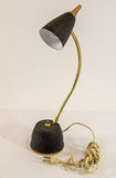 Mid-Century Modern Brass Gooseneck Desk Lamp, Black & Gold, USA, circa 1950s