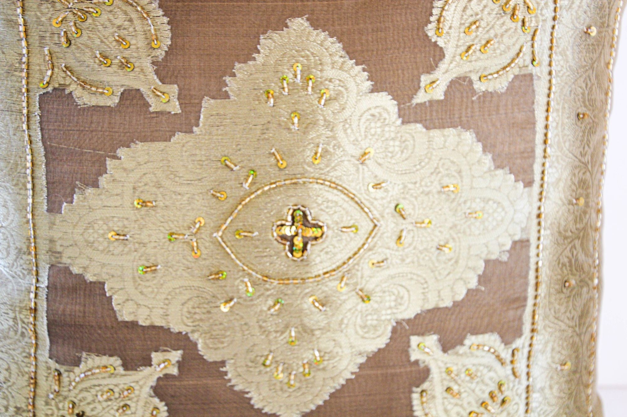 Gold Moorish throw Pillows Embellished with Sequins and Beads a Pair