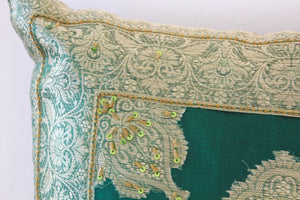 Emerald Green Moorish Throw Pillows Embellished with Sequins and Beads a Pair
