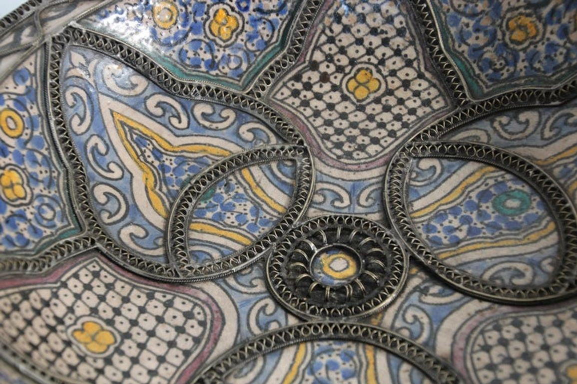 Antique Moroccan Moorish Handcrafted Ceramic Bowl Dish from Fez