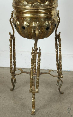 Moroccan Brass Tea Kettle on Stand Handcrafted in Fez Morocco 1930