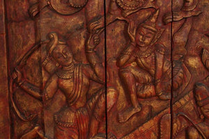 Antique Monumental Asian Hand-Carved Wooden Decorative Mural Panel 8ft