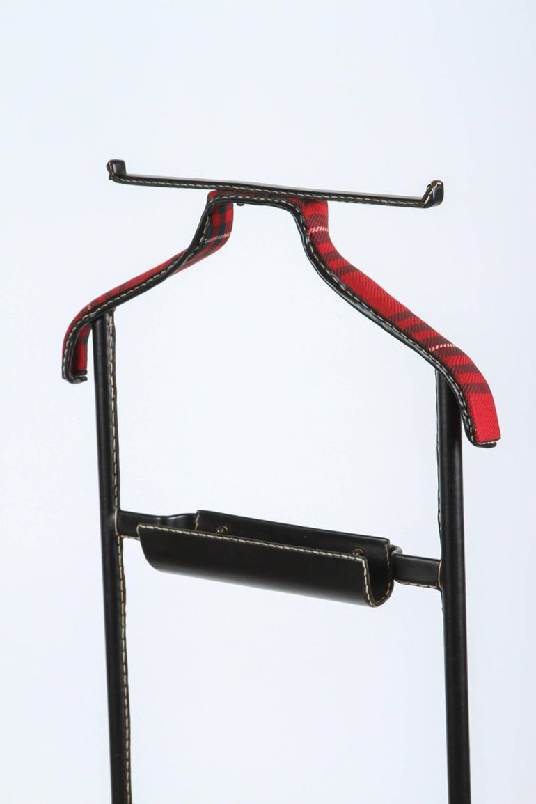 Jacques Adnet Valet Leather Wrapped with Original Tartan Plaid