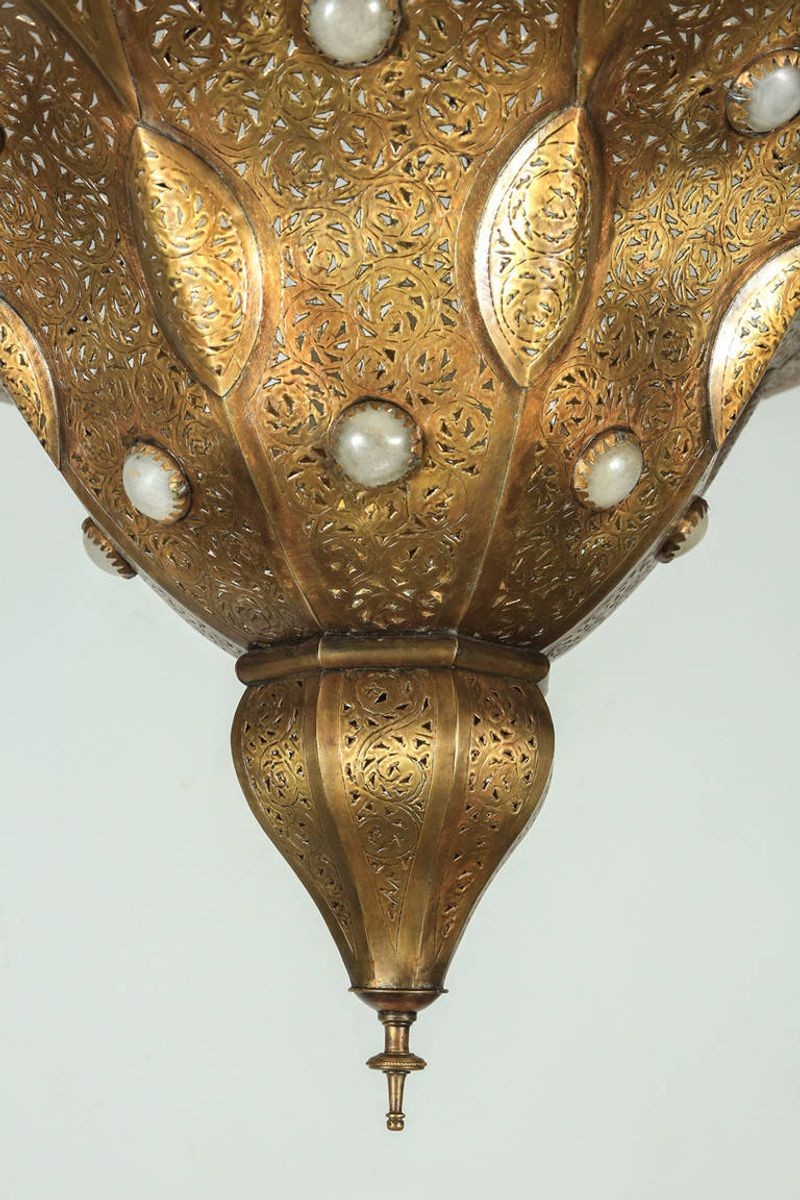 Large Moroccan Moorish Pierced Brass Pasha Chandelier, Alberto Pinto Style