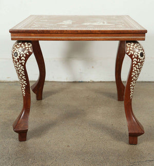 Anglo Indian Mughal Teak Inlaid Square Side Table