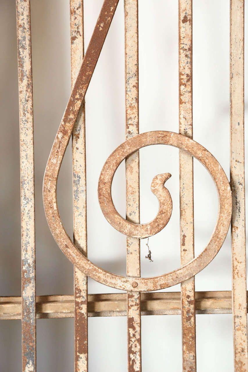 Antique French Painted Double Entry Doors with Transom Wood and Wrought Iron — France