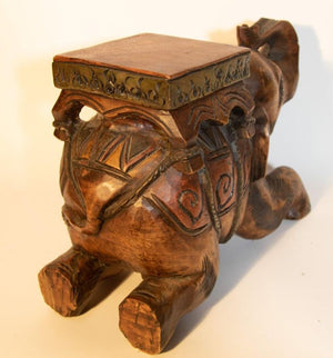 Vintage Asian Elephant Hand-Carved Wooden Stool