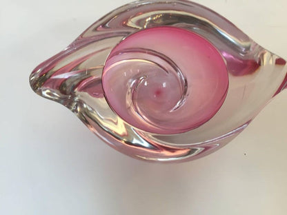 Crystal Pink Ashtray for Val Saint Lambert, Paper Weight Signed