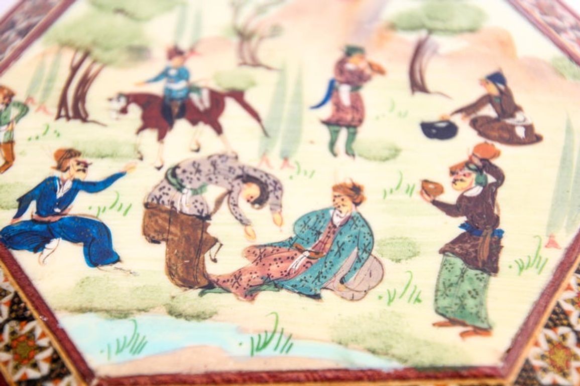 Khatam Persian Micro Mosaic Marquetry Inlaid Jewelry Trinket Box 1950's