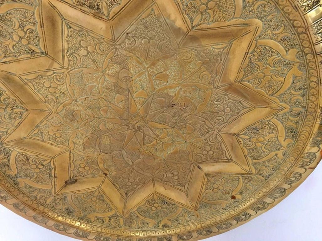 Middle Eastern Moorish Antique Round Brass Tray 20 inches