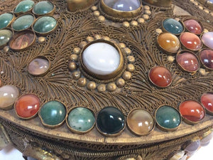 Large Vintage Agate Inlaid Moorish Wedding Jewelry Dressing Box
