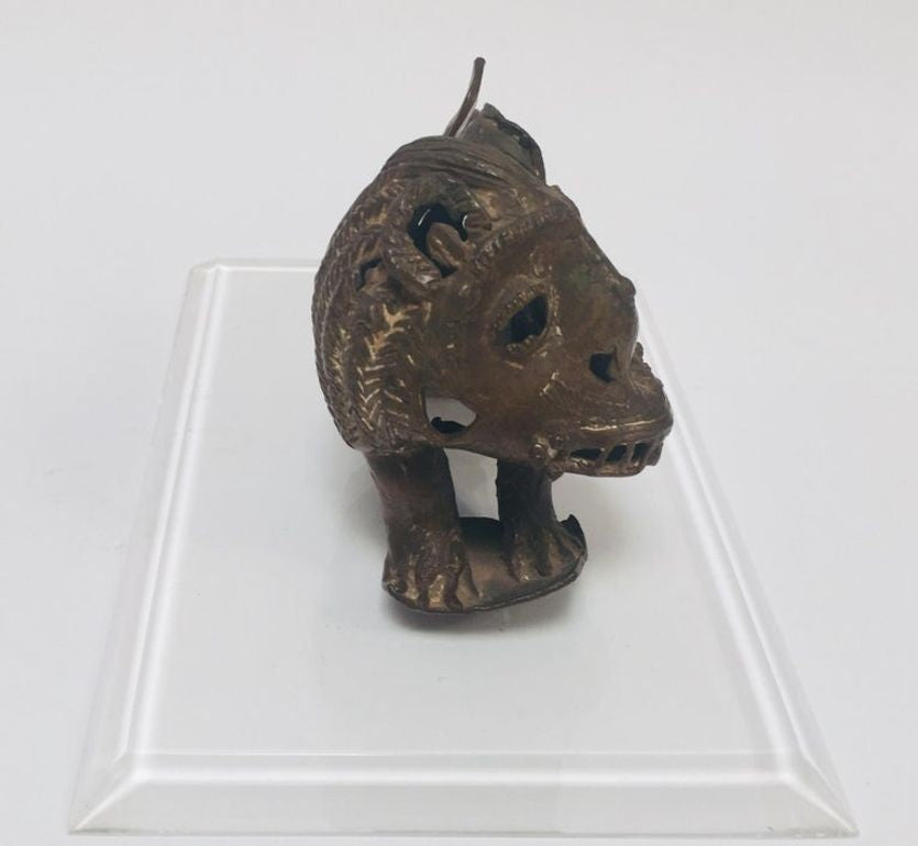 Vintage West African Cast-Brass Mythical Lion Folk Art Sculpture, circa 1960