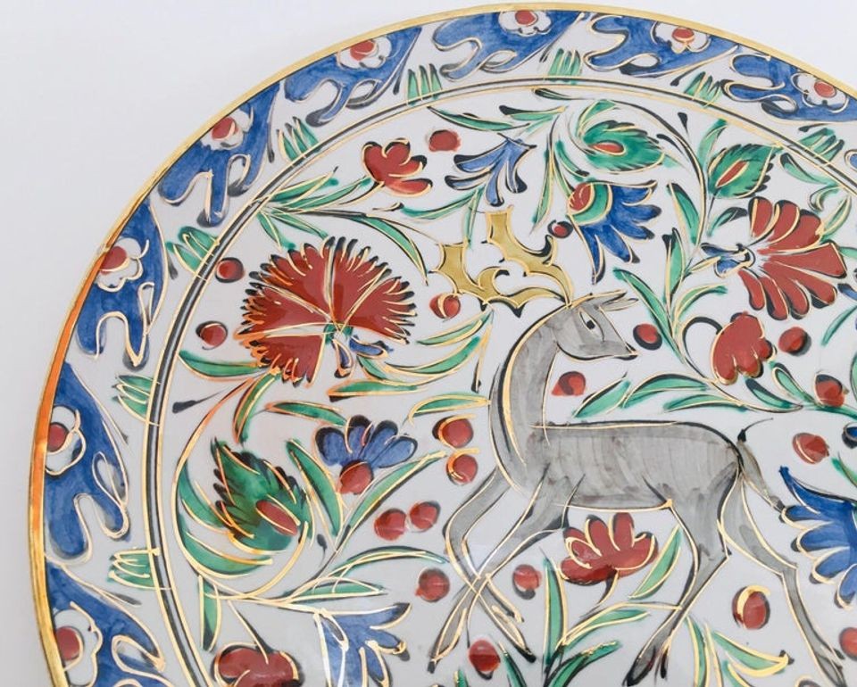 IKaros Hand Painted Carnations and Tulips Decorative Plate Rhodes Greece