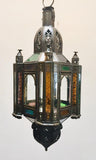 Moroccan Handcrafted Moorish Pendant Lantern with Multi-Color Glass