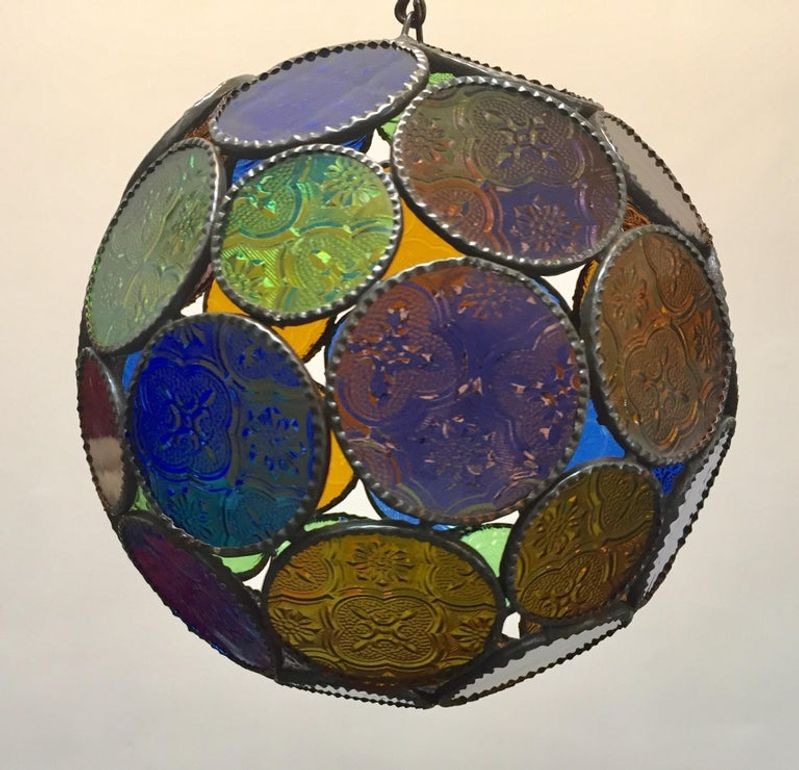 Handcrafted Moroccan Moorish Glass Orb Lantern with Multi-Color Glass