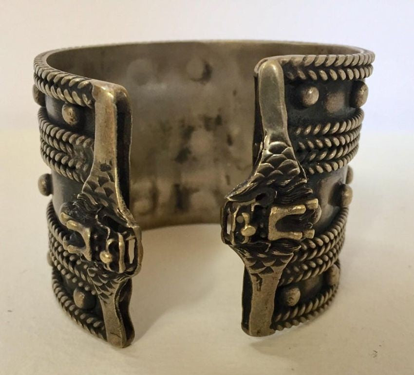 Vintage Moroccan Berber Tribal Bracelet, Handcrafted Metal Cuff, 1950