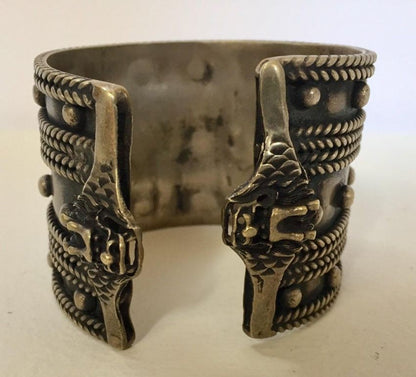 Vintage Moroccan Berber Tribal Bracelet, Handcrafted Metal Cuff, 1950