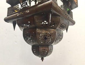 Moroccan Hall Lantern Light Fixture with Multi-Color Glass Moorish Style