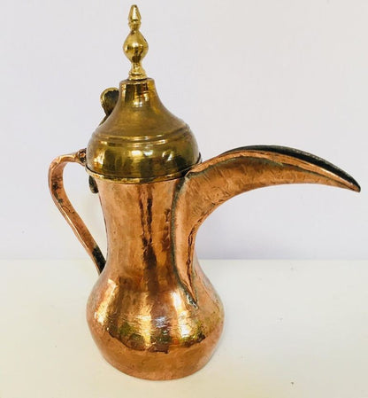 Antique Dallah Coffee Pot, Hand-Hammered Copper & Brass, Oman, 1890