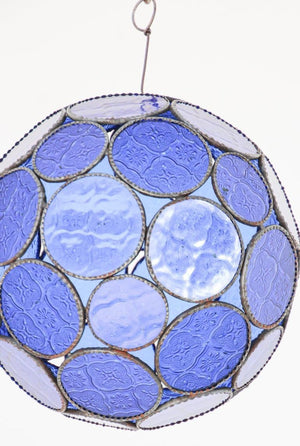 Handcrafted Moroccan Moorish Glass Orb Lantern with Blue Glass