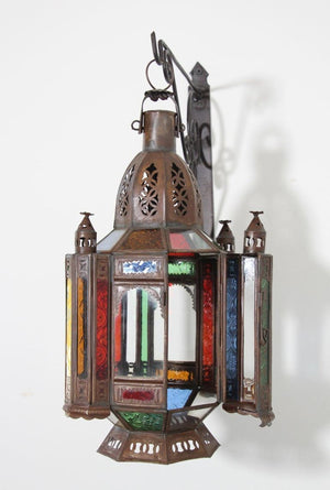 Vintage Moroccan Moorish Metal and Stained Glass Lantern or Pendant