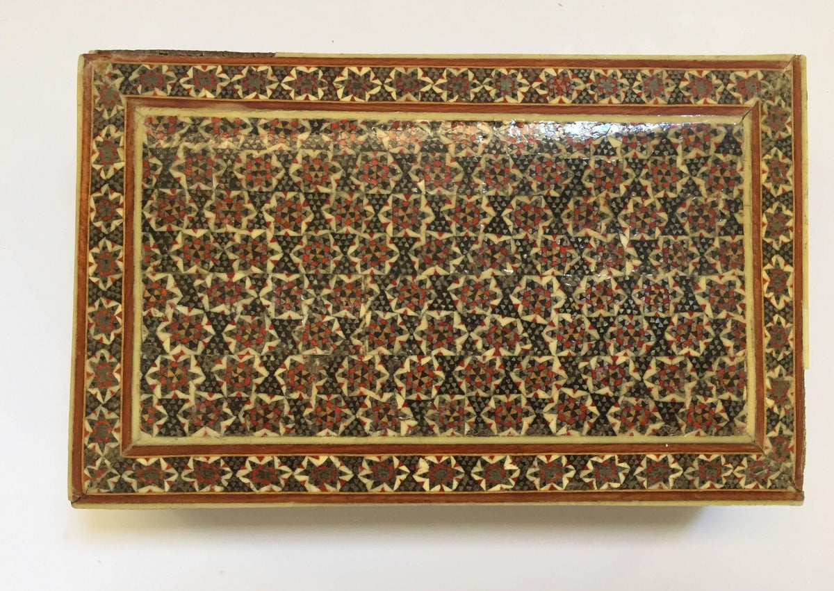 Handcrafted Persian Micro Mosaic Box with Geometric Design, 1940