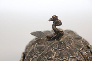 Antique Mughal Silver Chased Collectible Box Trinket Pandan Box, North India