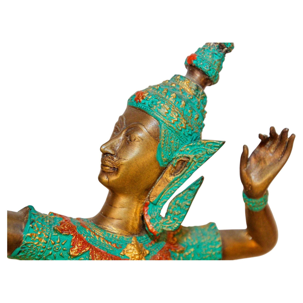 Vintage Bronze Gold and Green Thai Figurine of Prince Rama with a Bow — additional view 12