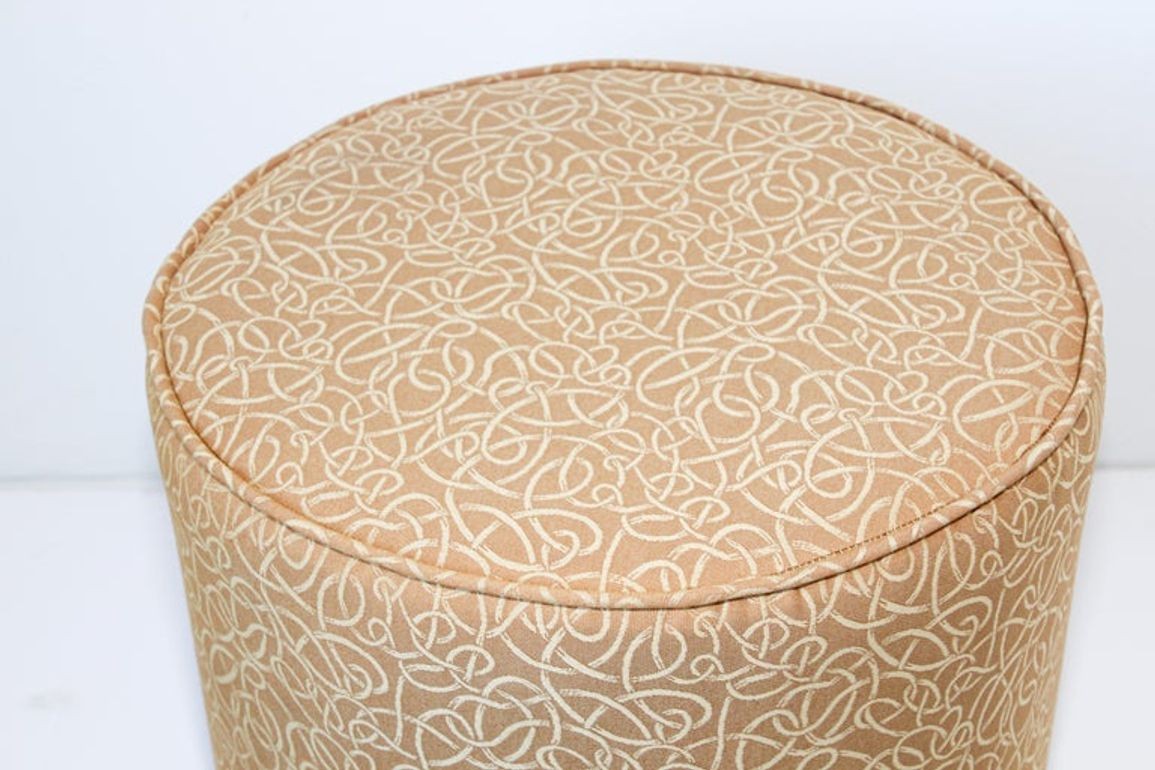 Moroccan Art Deco Style Pouf Upholstered in Gold Fabric Stool