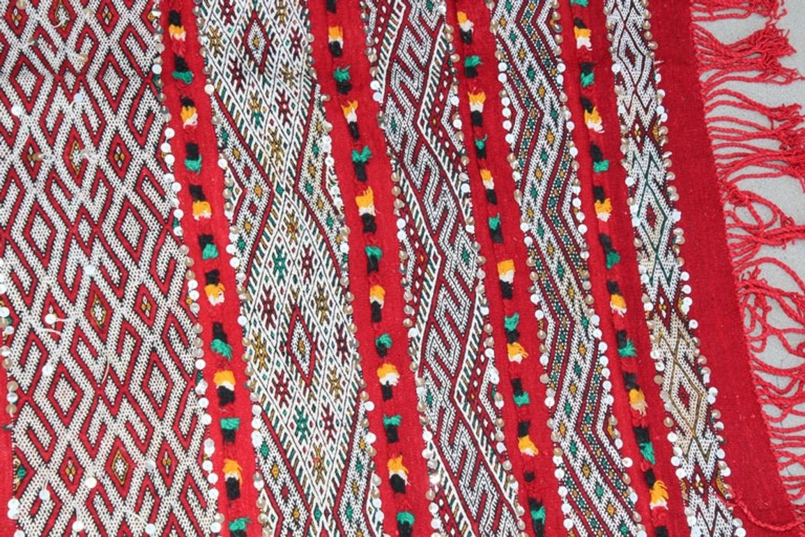 1960s Moroccan Vintage Berber Textile with Sequins North Africa, Handira