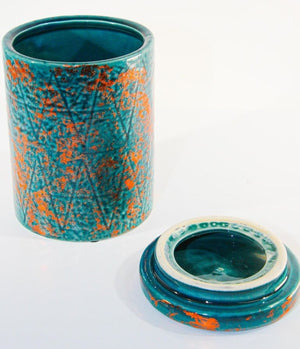 Moroccan Ceramic Blue and Copper Urn with Lid