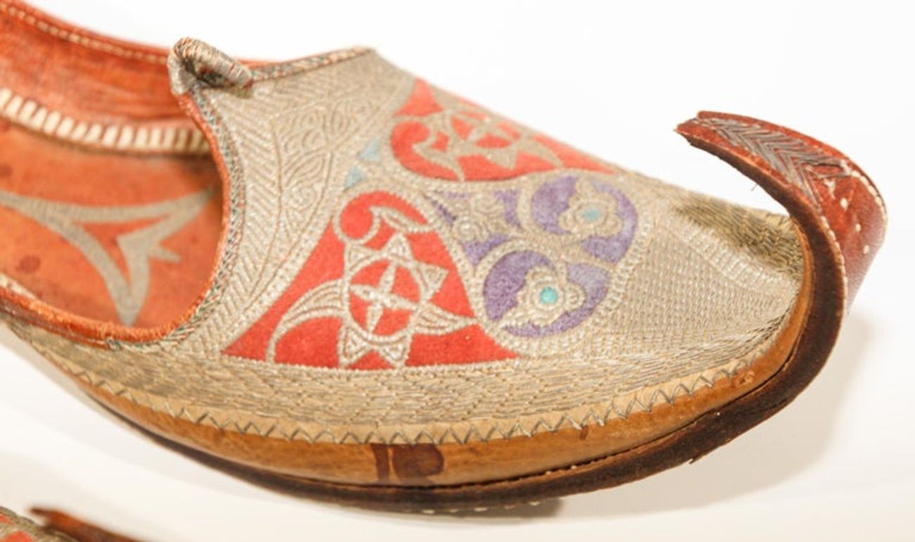 Antique Leather Mughal Shoes with Gold Embroidered