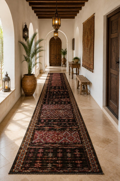 1950s Moroccan Zemmour Black Camel Hair & Wool Kilim Runner, 5 x 15.5 Ft — detail view 4