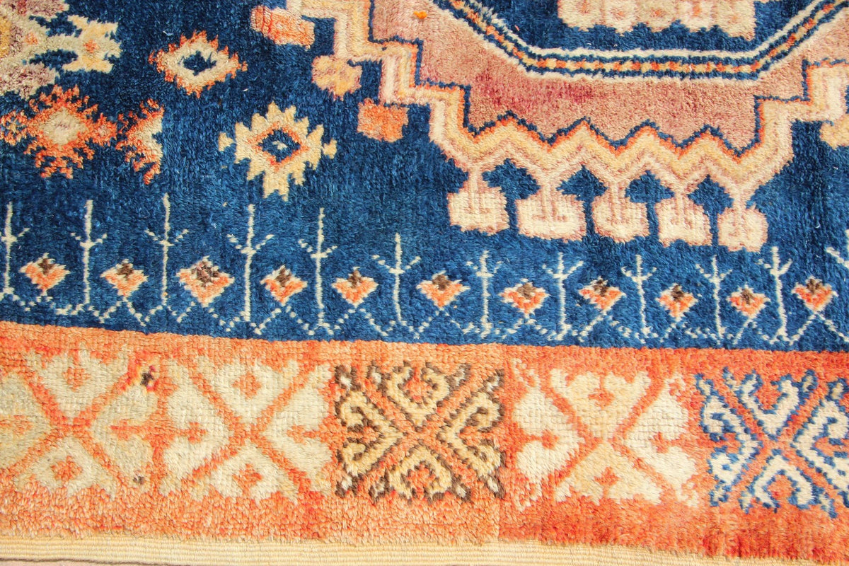 1960s Vintage Moroccan Tribal Rug by Berber Artisans, Indigo & Orange