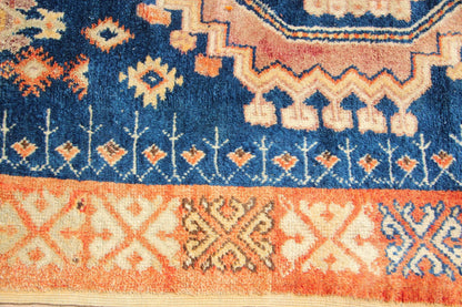 1960s Vintage Moroccan Tribal Rug by Berber Artisans, Indigo & Orange