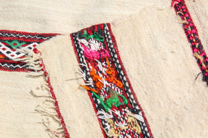 1960s Vintage Berber Moroccan Handira Bohemian Tribal Style Flat-Weave Textile