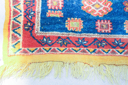 1960s Moroccan Berber Rug in Royal Blue, Pink and Orange Colors