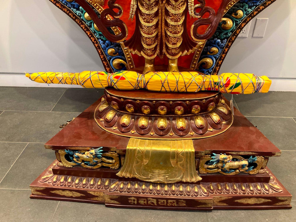 Handcrafted Oversized Gilt and Polychrome Copper Avalokiteshvara Statue, Nepal — detail view 6
