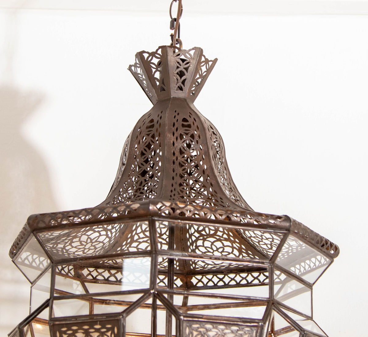 Moroccan Moorish Chandelier, Hand-Crafted Glass & Metal, Vintage 1980