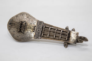 Asian Silver Metal Hand Carved Peacock Sitar Veena Form Box 1950