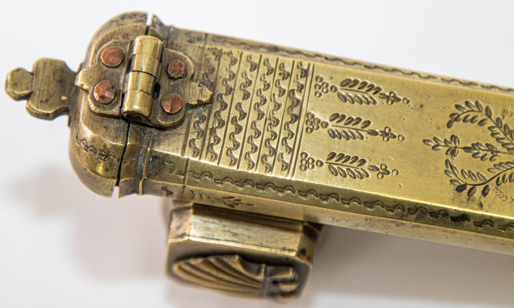 Antique Middle Eastern Islamic Brass Inkwell Qalamdan Circa 1850