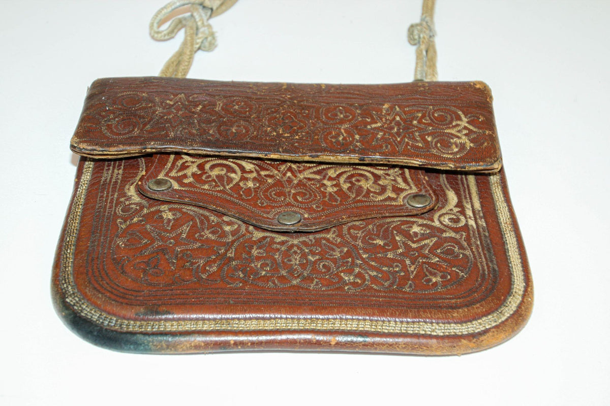 Antique Hand Tooled Leather Moroccan Bag Wall Decor