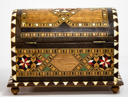 Moorish Spain Arch Top Wood Inaid Marquetry Jewelry Box