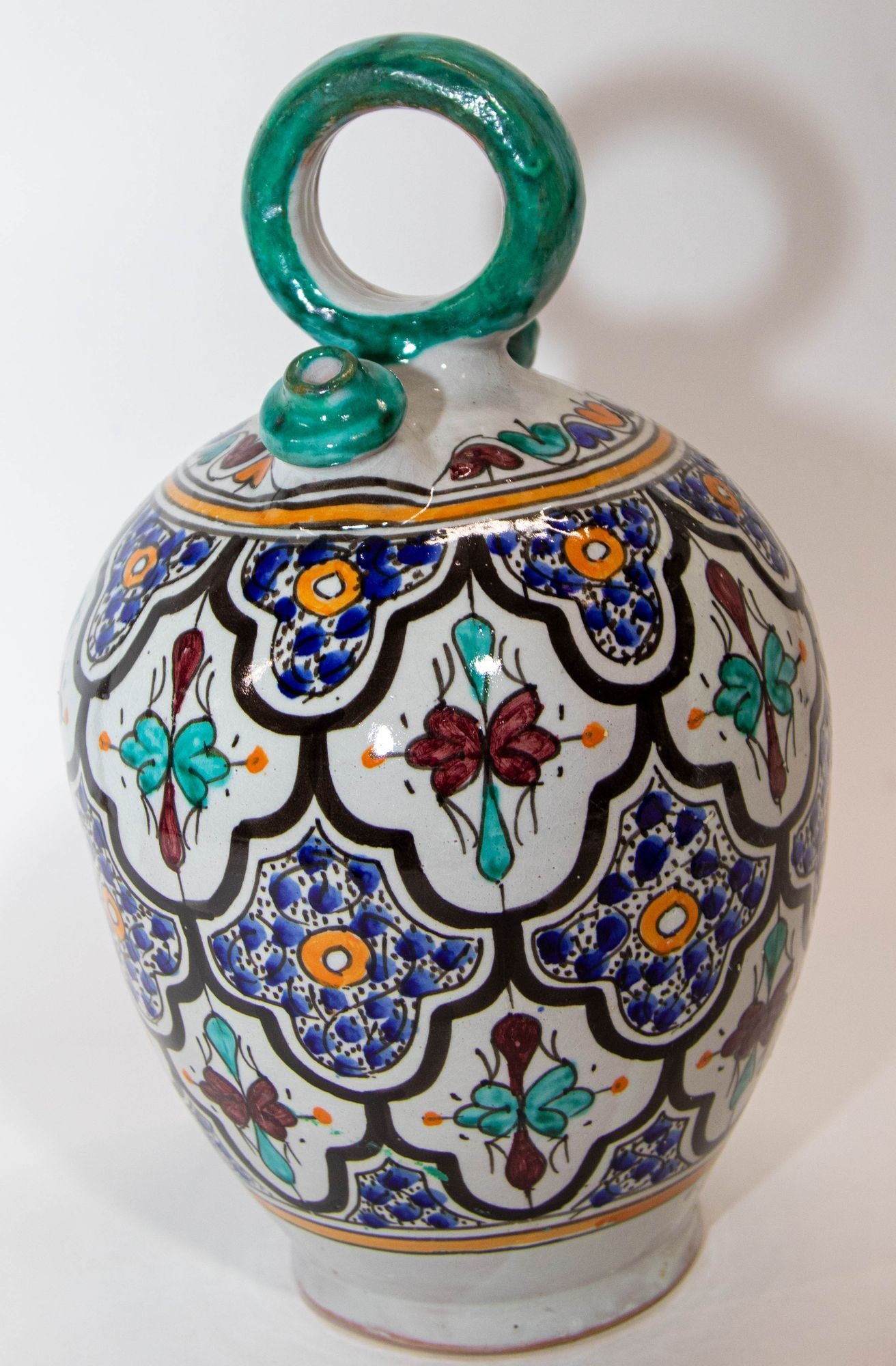 Moroccan Ceramic Glazed Water Jug Handcrafted in Fez Morocco