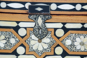 Moroccan Dowry Box Inlaid with White Camel Bone Rectangular Carved Wood Trunk