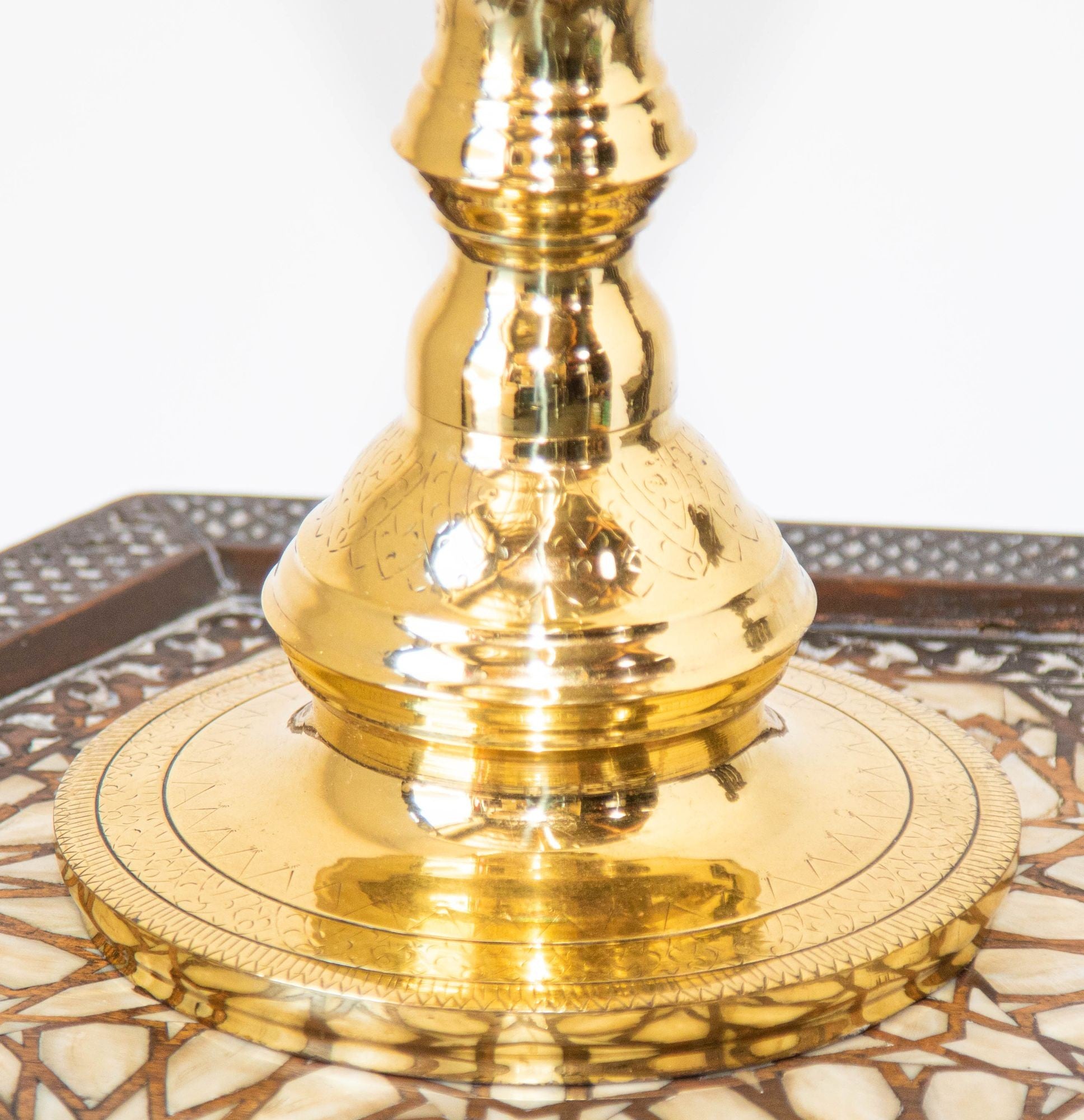 Vintage Polished Brass Moroccan Pillar Candle Holder