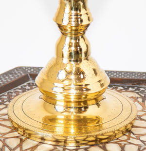 Vintage Polished Brass Moroccan Pillar Candle Holder
