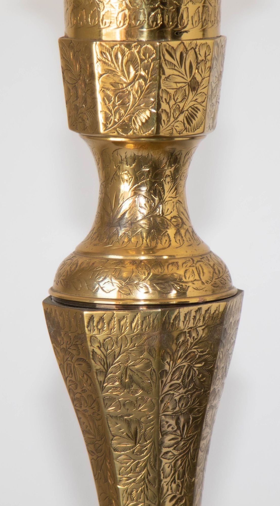 Vintage Polished Etched Solid Brass Candle Holder Table Lamp India