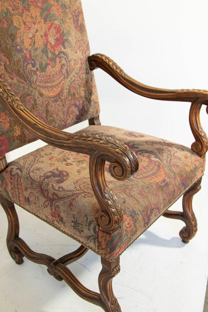 French Baroque Walnut Armchairs with Aubusson Upholstery, Circa 1930 — detail view 7